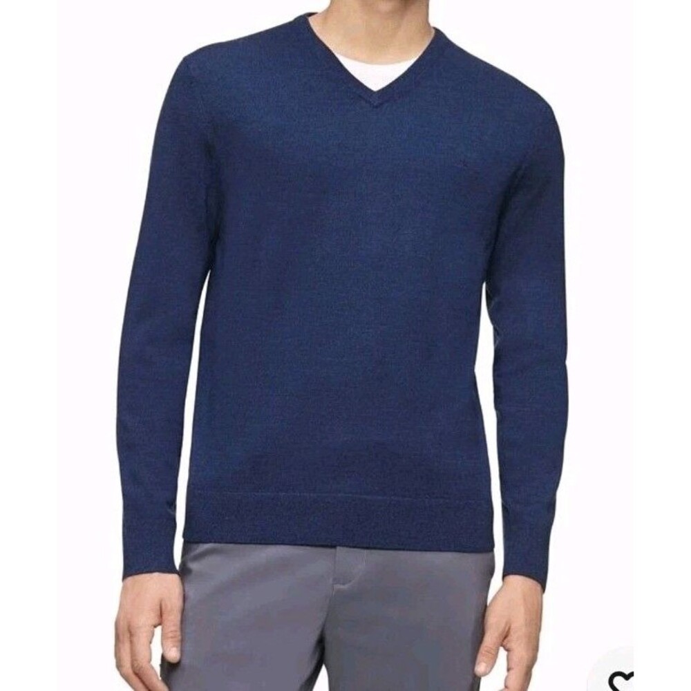 100% Merino Wool V-neck Pullover Calvin Klein Sweater Men's Size M Preppy